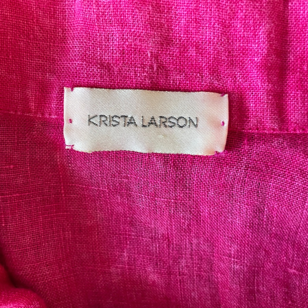 Krista Larson 100% Linen Hot Pink Tie Waist Peplum Blouse Jacket OS Lagenlook - Picture 4 of 9